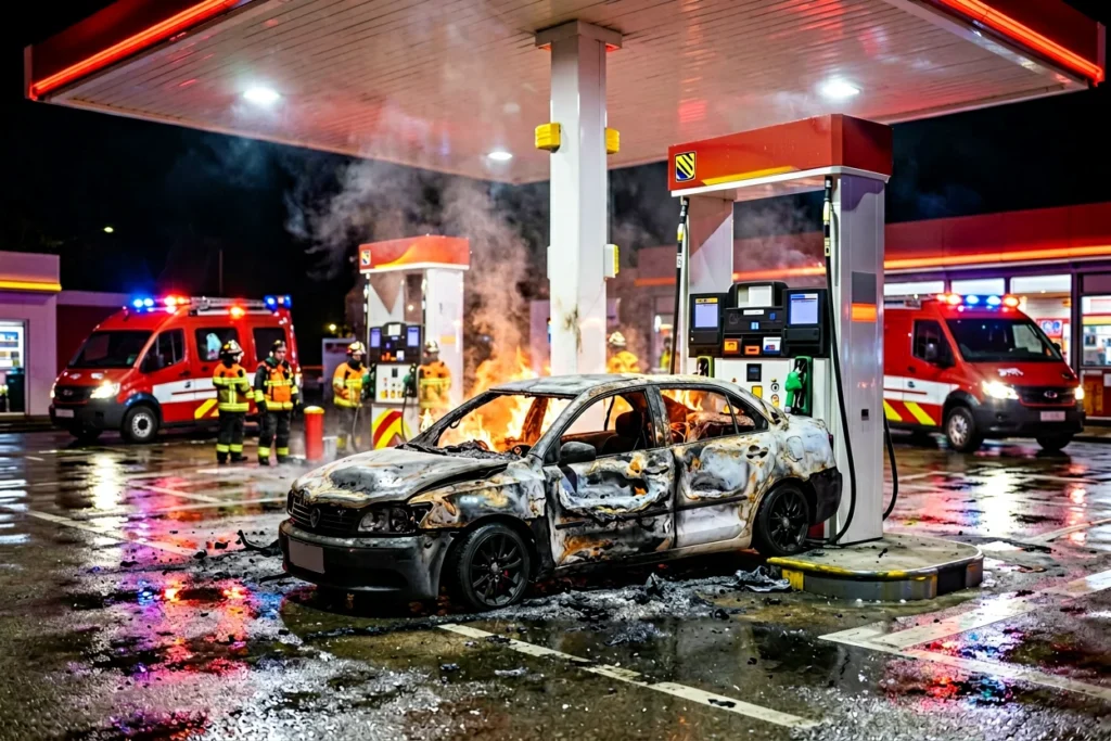 Discutiu com a mulher e incendiou o carro numa bomba de gasolina: o que aconteceu depois