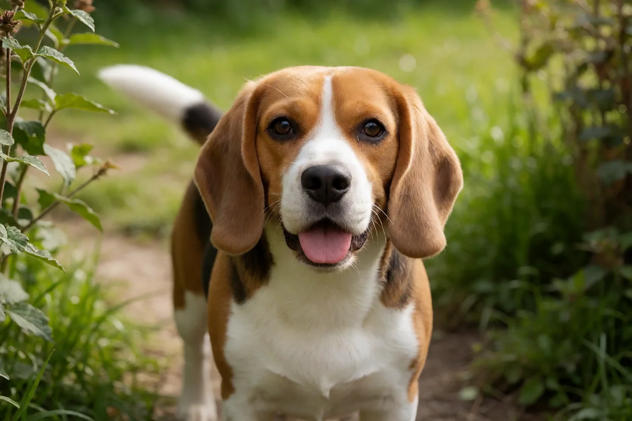 Beagle alerta e sociável com expressão amigável