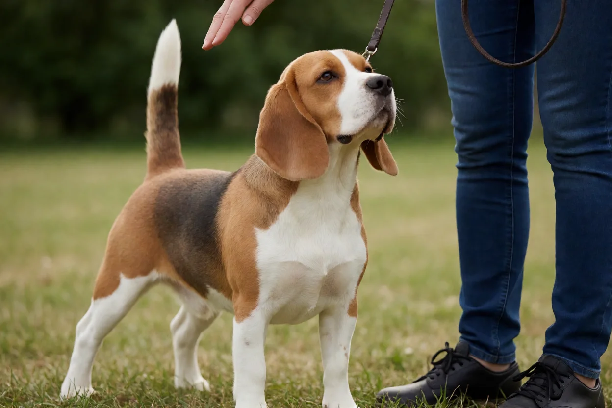 Beagle respondendo a comando de treino
