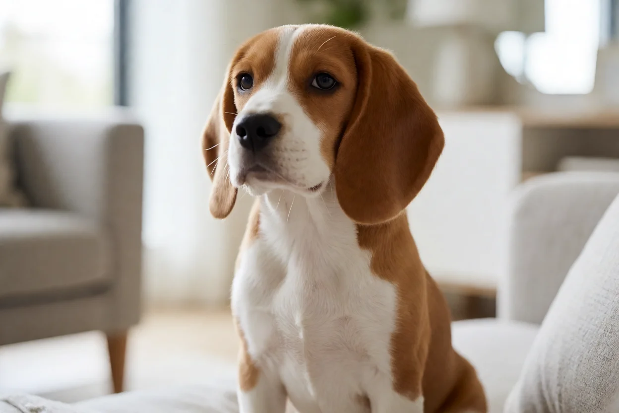 Filhote de Beagle saudável e curioso