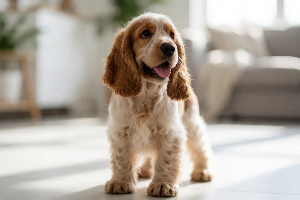 Cocker Inglês filhote em sessão de treino positivo