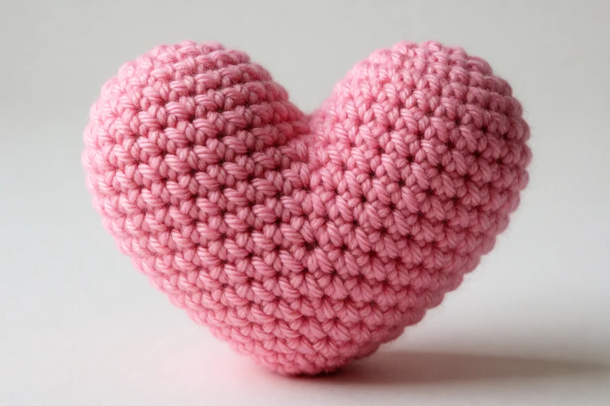 Coração de crochê amigurumi recheado e fofo