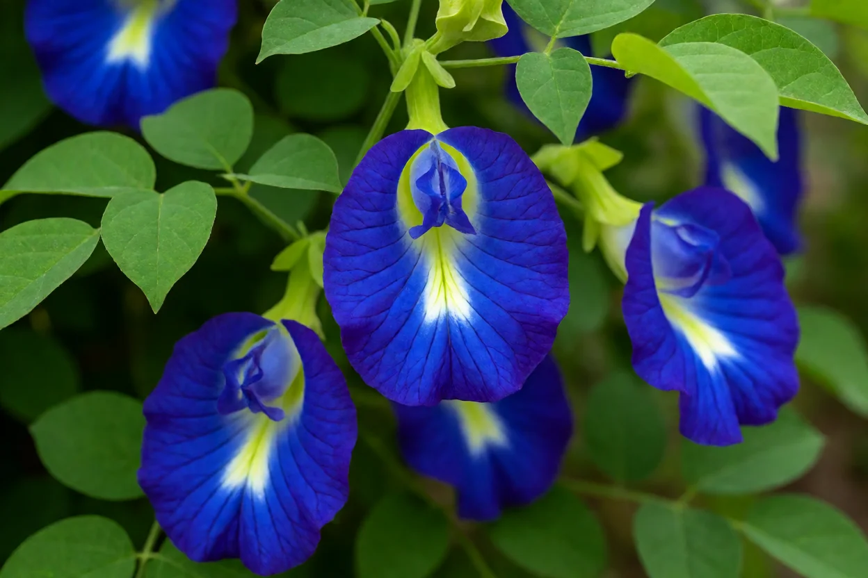 Flor fada azul com flores de azul intenso em trepadeira