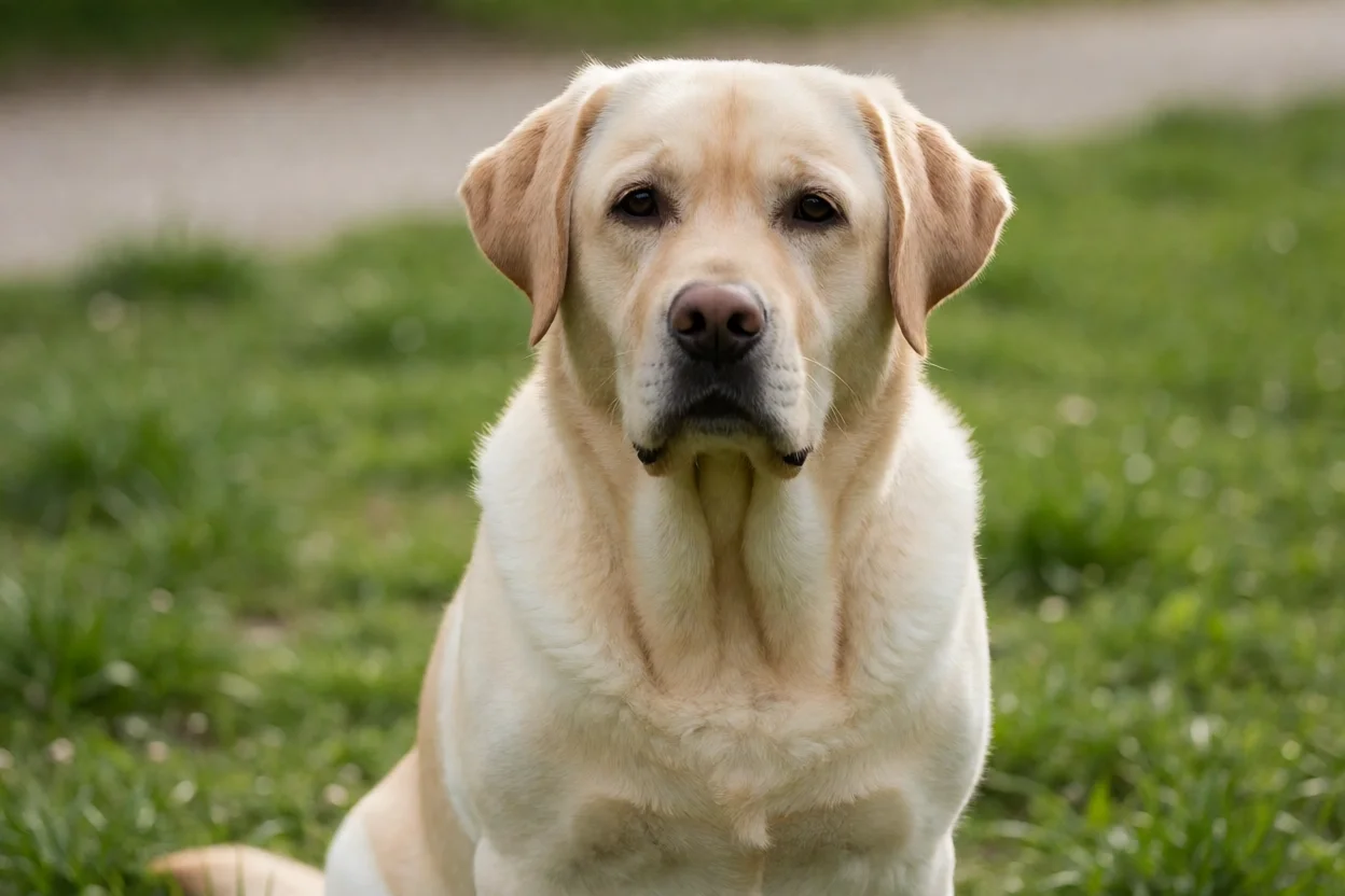 Labrador Retriever sociável e atento com expressão amigável