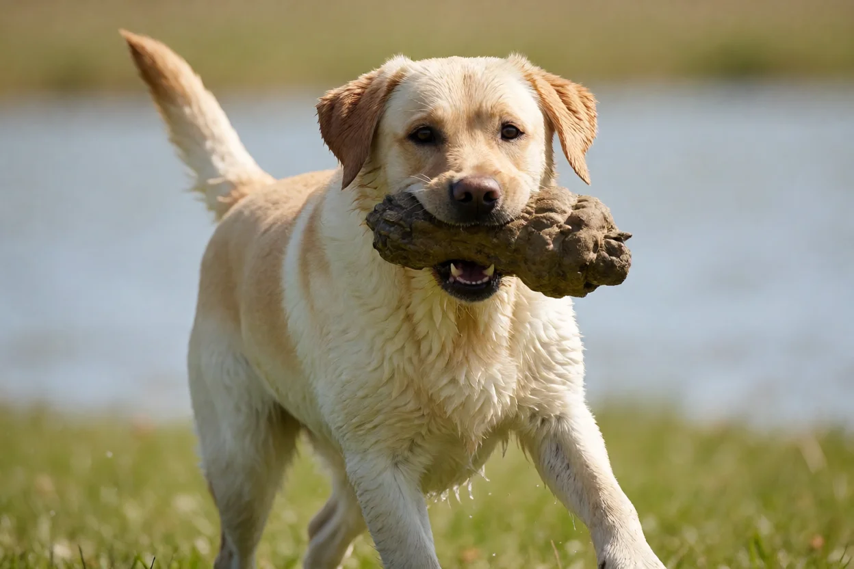 Labrador Retriever a nadar ou recuperar objeto em atividade