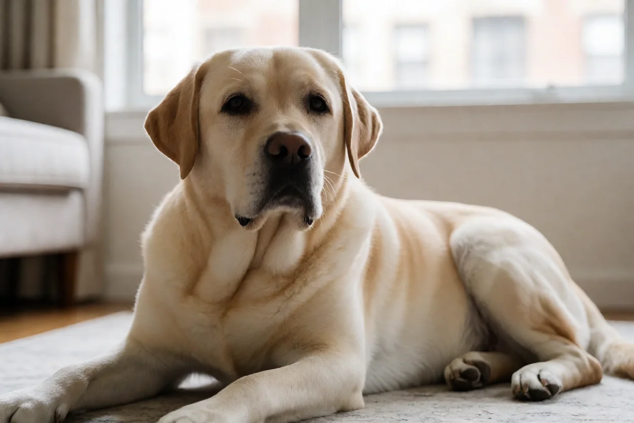 Labrador Retriever calmo em ambiente de apartamento