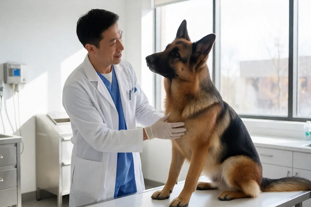 Pastor Alemão em consulta veterinária