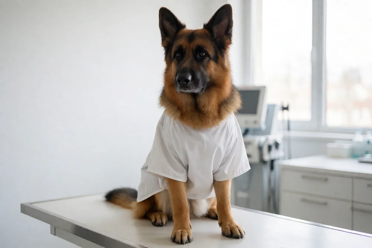 Pastor Alemão em consulta veterinária preventiva
