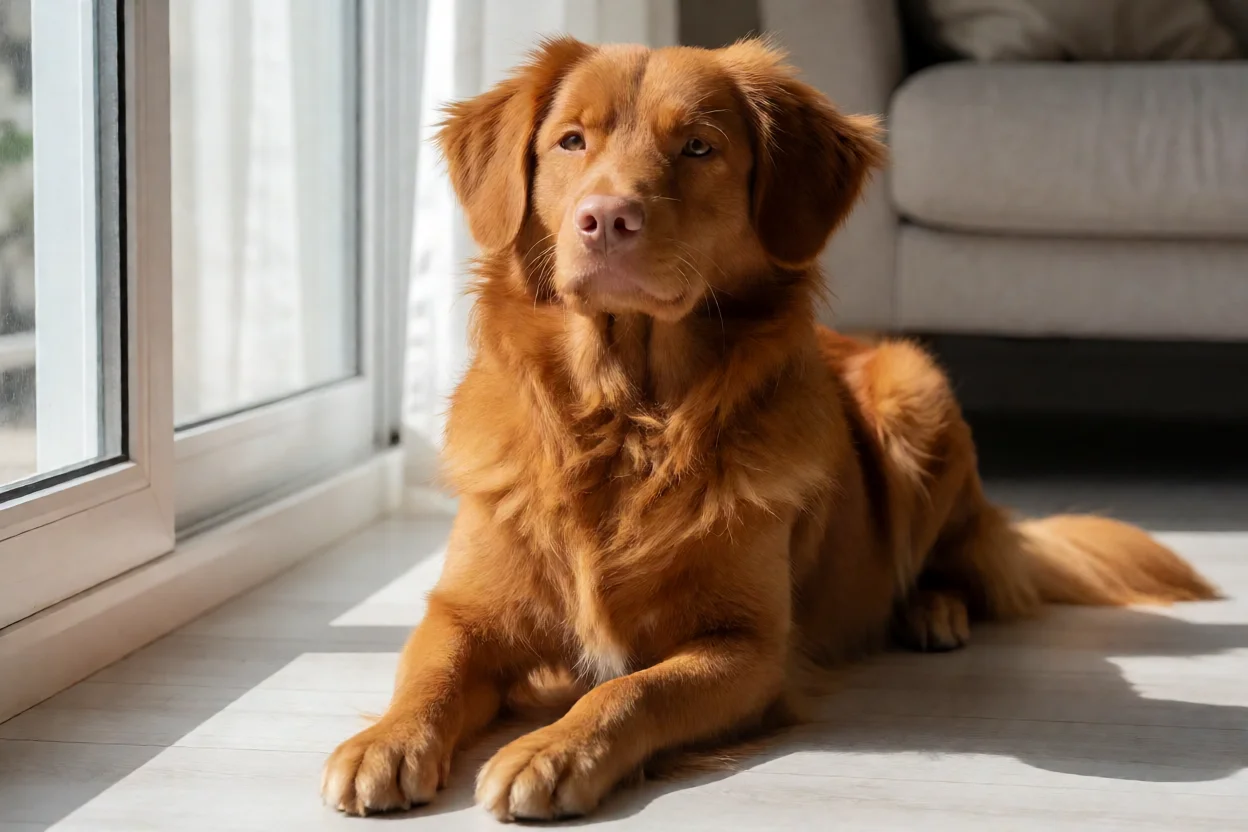 Retriever da Nova Escócia calmo em espaço interior