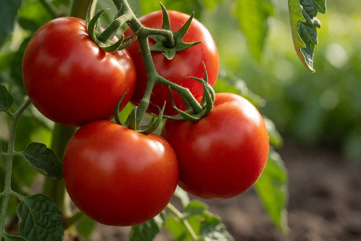 Tomates maduros prontos para colheita na planta