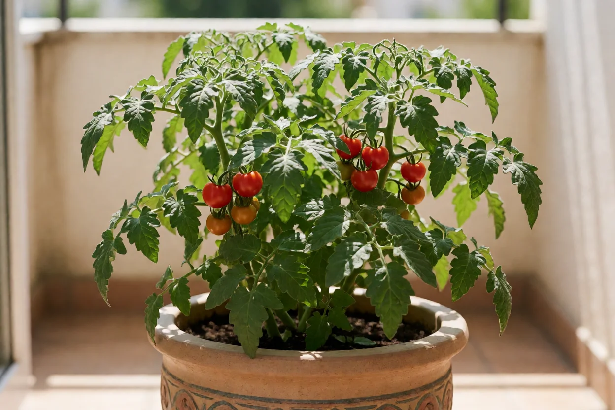 Tomate cultivado em vaso grande com boa drenagem